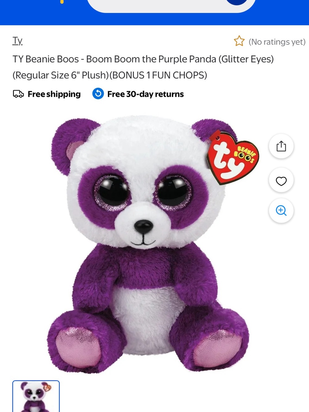 Ty Purple and White Panda Beanie Boo Plush with Glitter Eyes